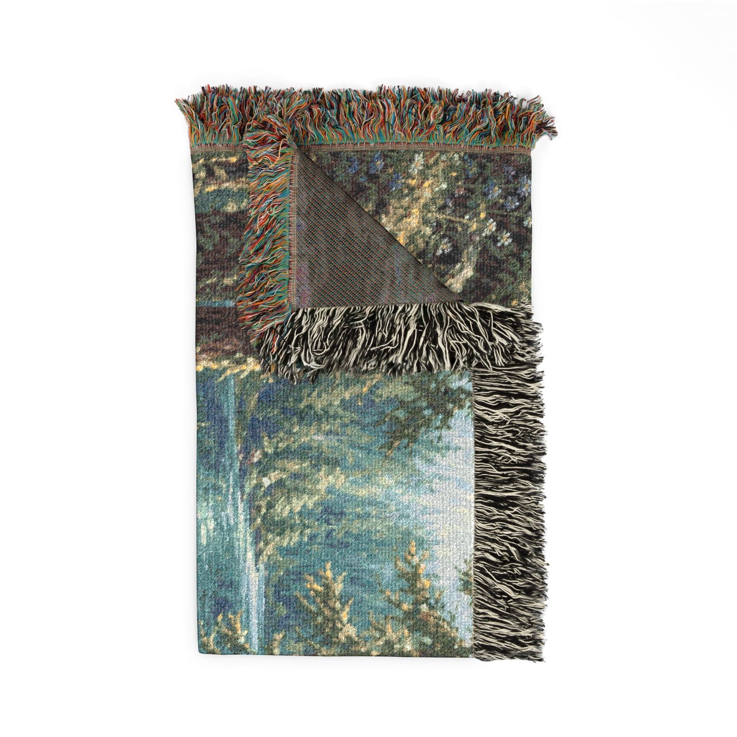 Bigfoot Forest Woven Blanket — Retro Sasquatch Woodland Throw