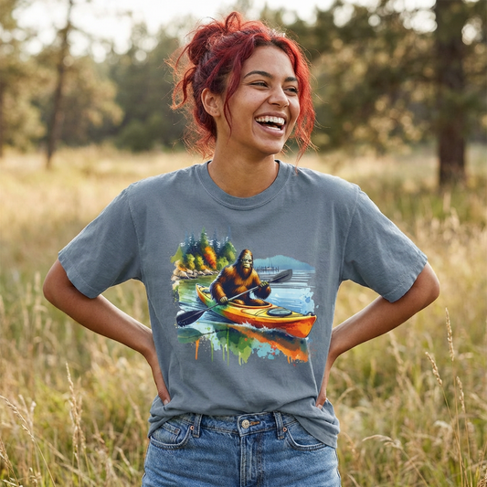 Bigfoot Kayaking T-Shirt — Funny Sasquatch Paddle Graphic Tee