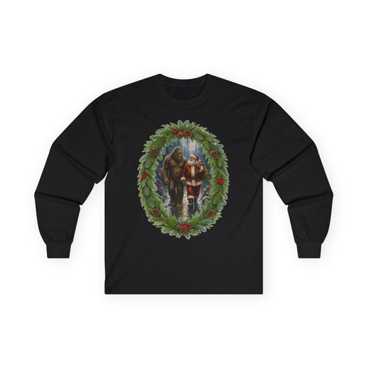 Santa with Sasquatch Christmas Long Sleeve Tee