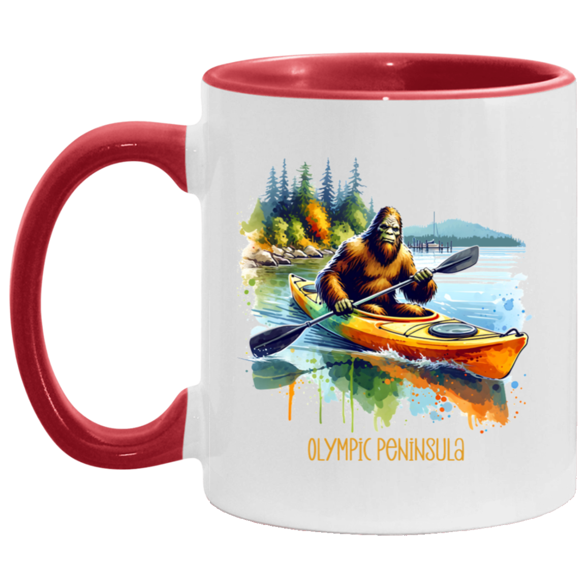 Sasquatch in Kayak - Olympic Peninsula - Mugs, Black, White and Accent Colors