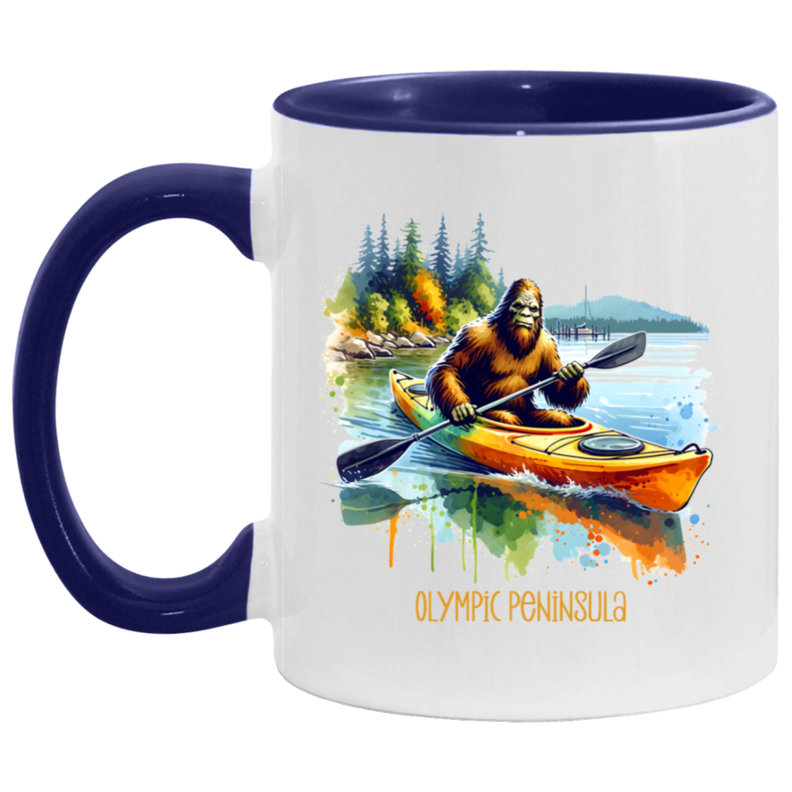 Sasquatch in Kayak - Olympic Peninsula - Mugs, Black, White and Accent Colors