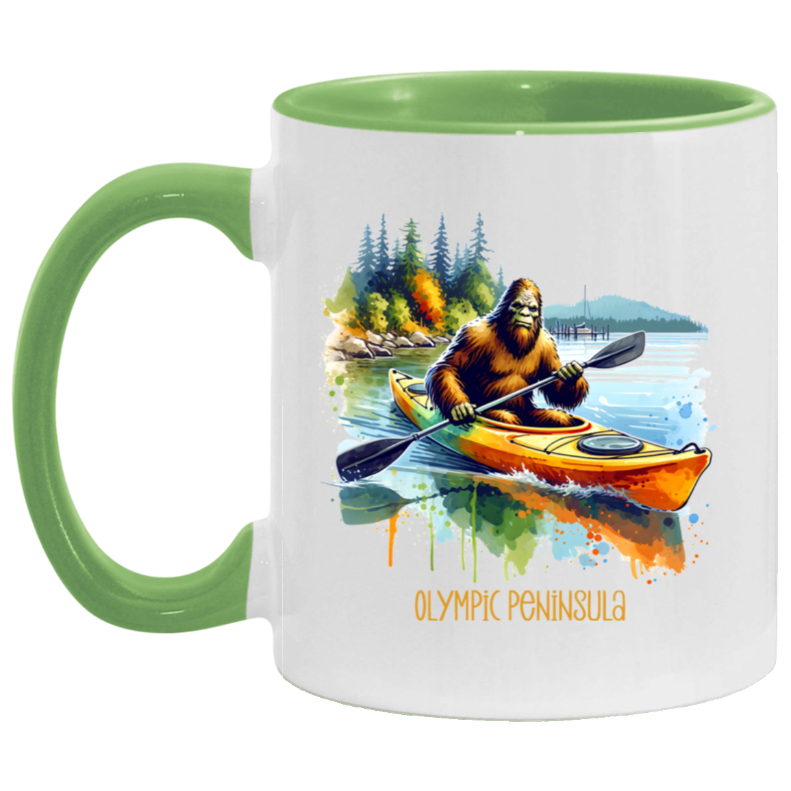 Sasquatch in Kayak - Olympic Peninsula - Mugs, Black, White and Accent Colors