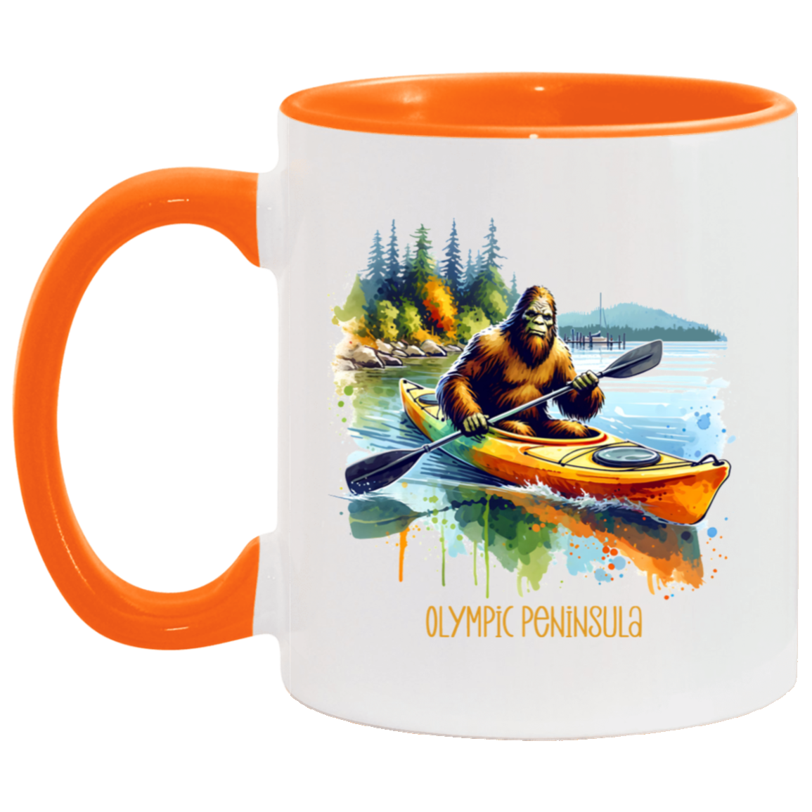 Sasquatch in Kayak - Olympic Peninsula - Mugs, Black, White and Accent Colors