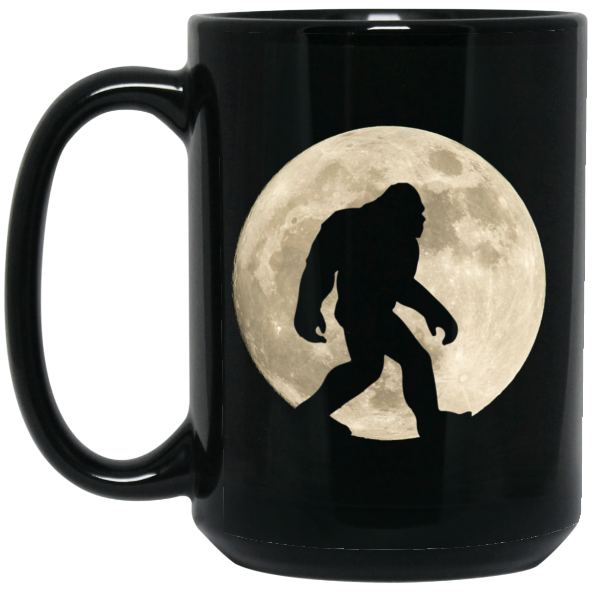 Sasquatch Moon Black Mugs