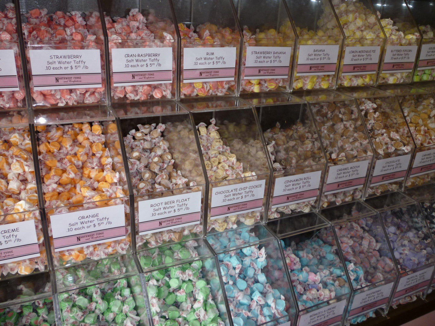 bin of salt water taffy at Northwest Fudge