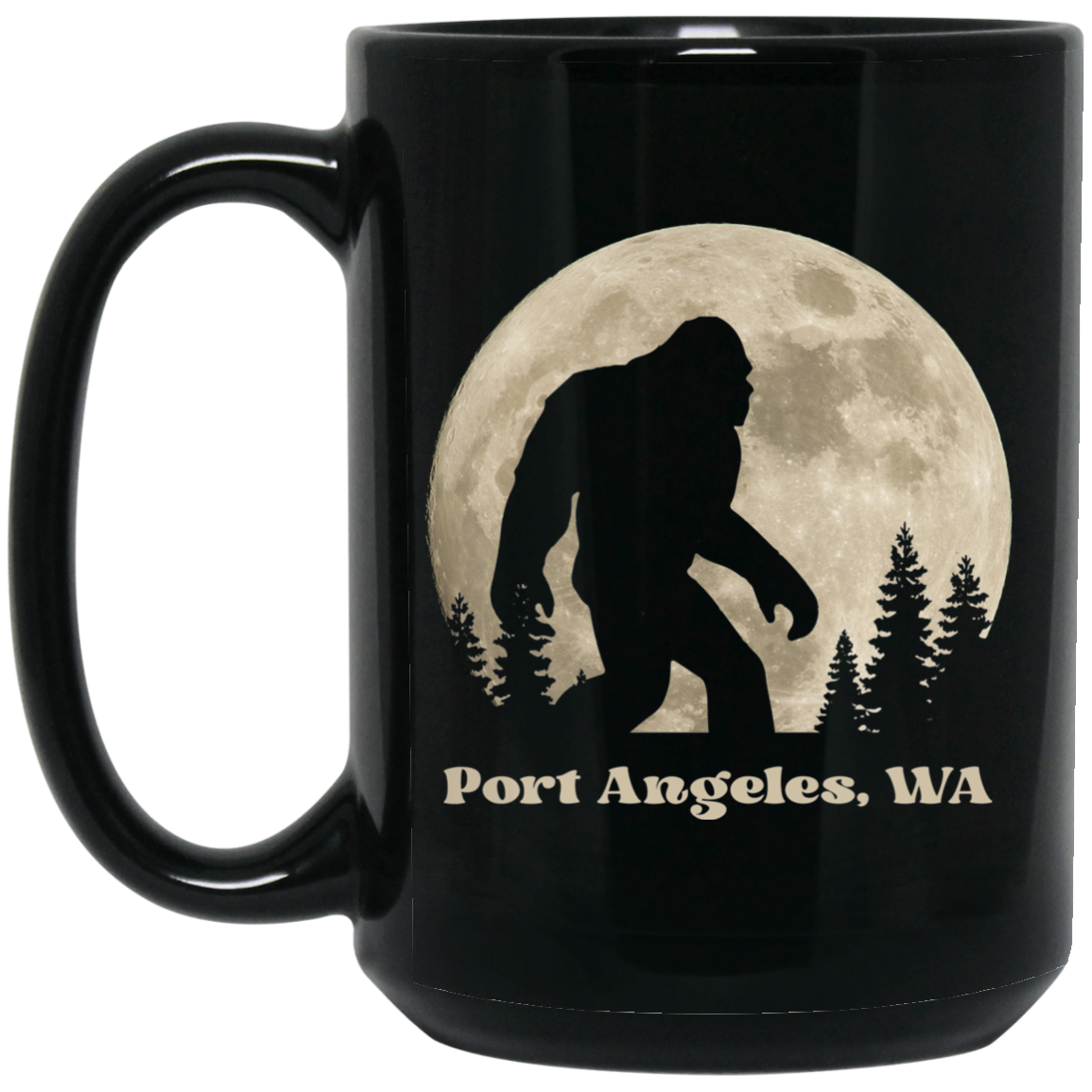 Full Moon Sasquatch Black Mugs