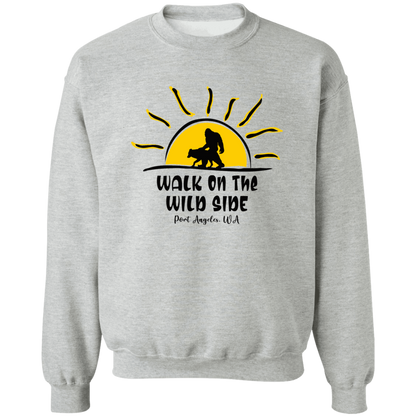 Sasquatch and Wolf Sunset Pullover Sweatshirt