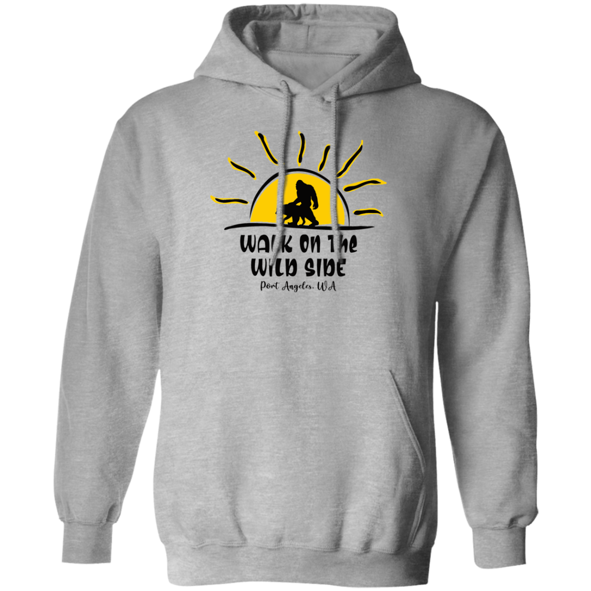 Sasquatch and Wolf Sunset Pullover Hoodie