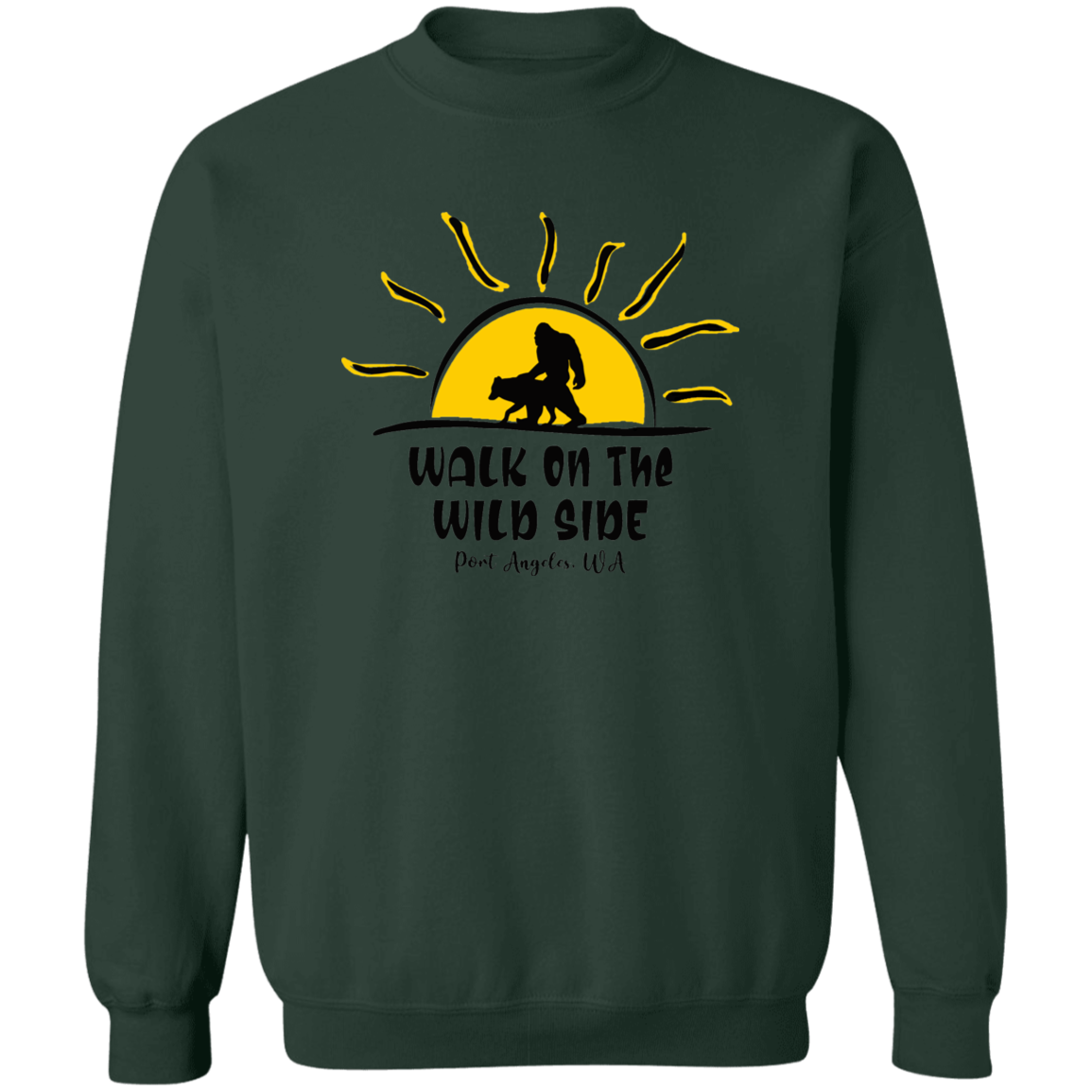 Sasquatch and Wolf Sunset - WILD SIDE - PA Crewneck Pullover Sweatshirt