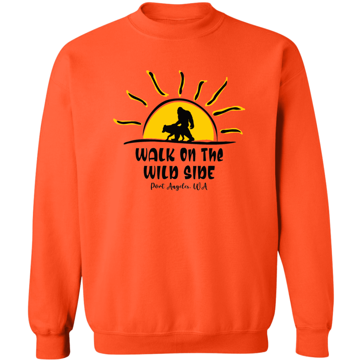 Sasquatch and Wolf Sunset - WILD SIDE - PA Crewneck Pullover Sweatshirt