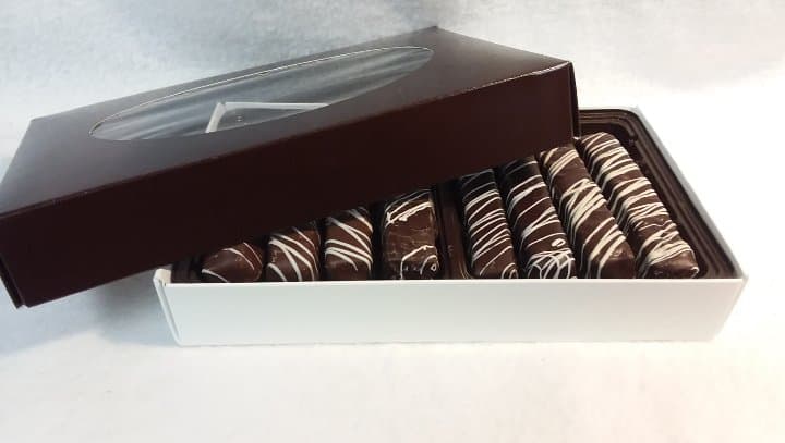 16 Chocolate Covered Jelly Strings - Orange, Raspberry, Marionberry in gift box