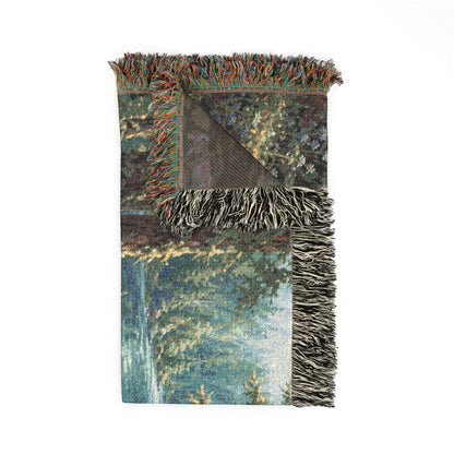 Bigfoot Forest Woven Blanket — Retro Sasquatch Woodland Throw