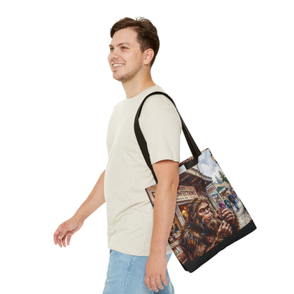 Bigfoot Fudge Shop Tote Bag — Quirky Sasquatch Market Art Tote