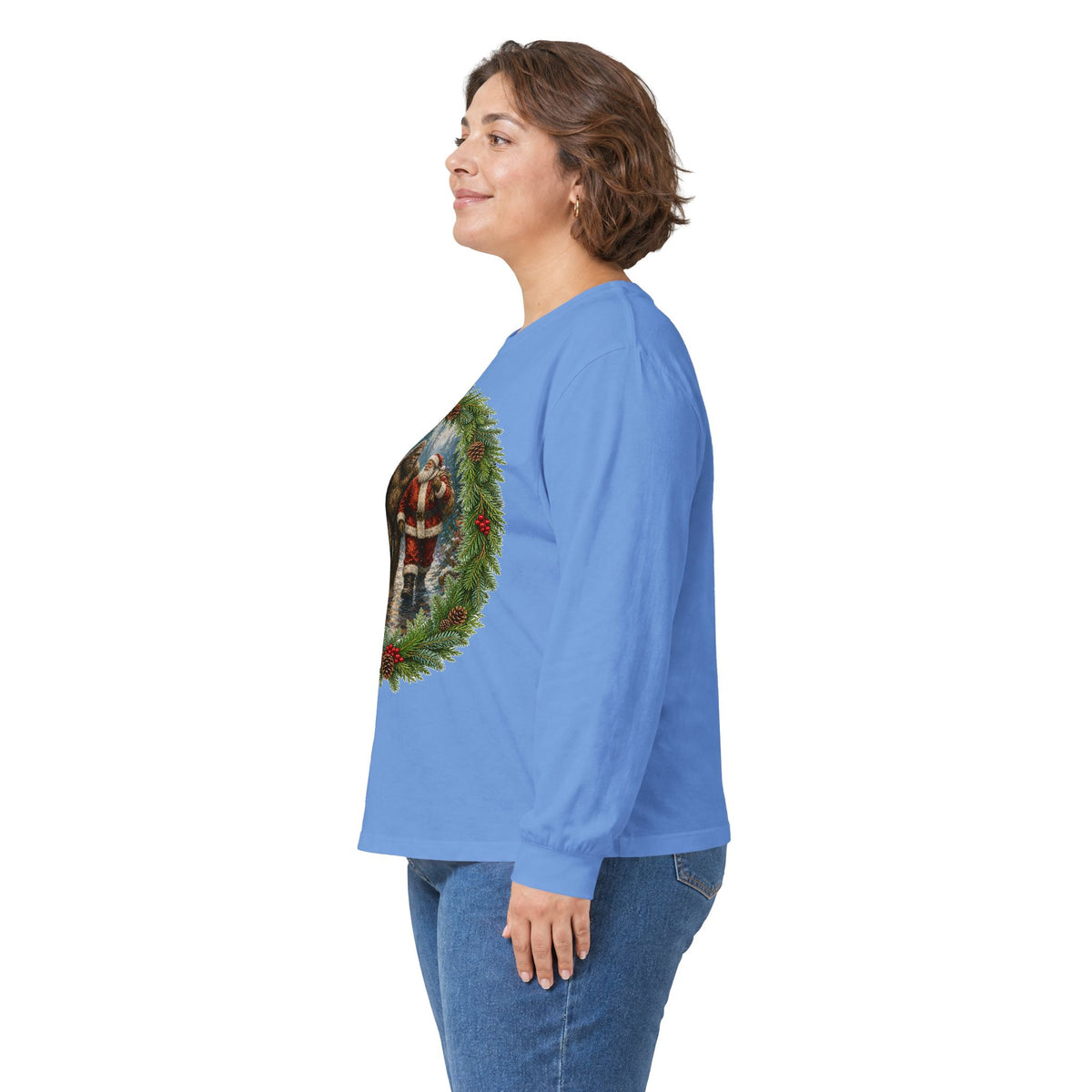 Santa with Sasquatch Christmas Long Sleeve Tee