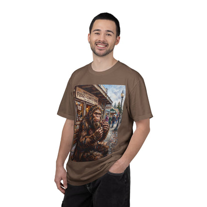 Bigfoot Fudge Shop T-Shirt — Sasquatch Street Scene Graphic Tee