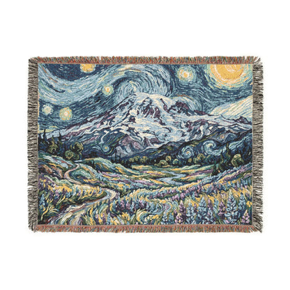 Starry Night Woven Blanket / Mt Rainier with Lupines