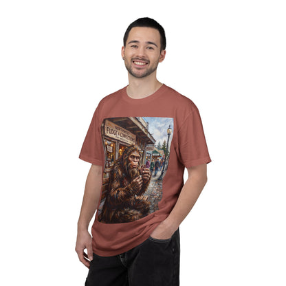 Bigfoot Fudge Shop T-Shirt — Sasquatch Street Scene Graphic Tee