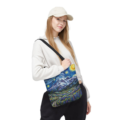 Starry Mountain Landscape Tote Bag — Van Gogh Style Mountain Night All-Over Print