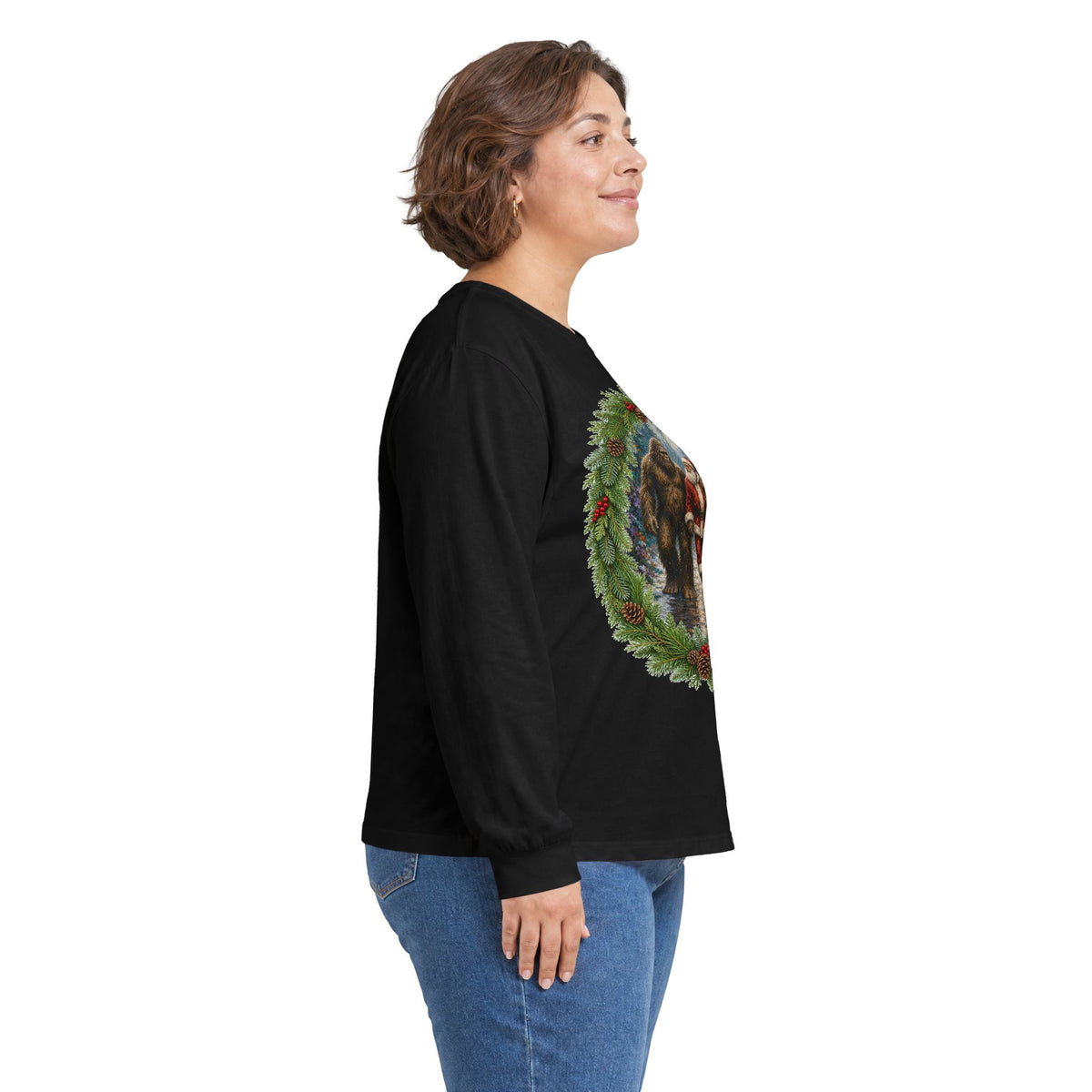 Santa with Sasquatch Christmas Long Sleeve Tee