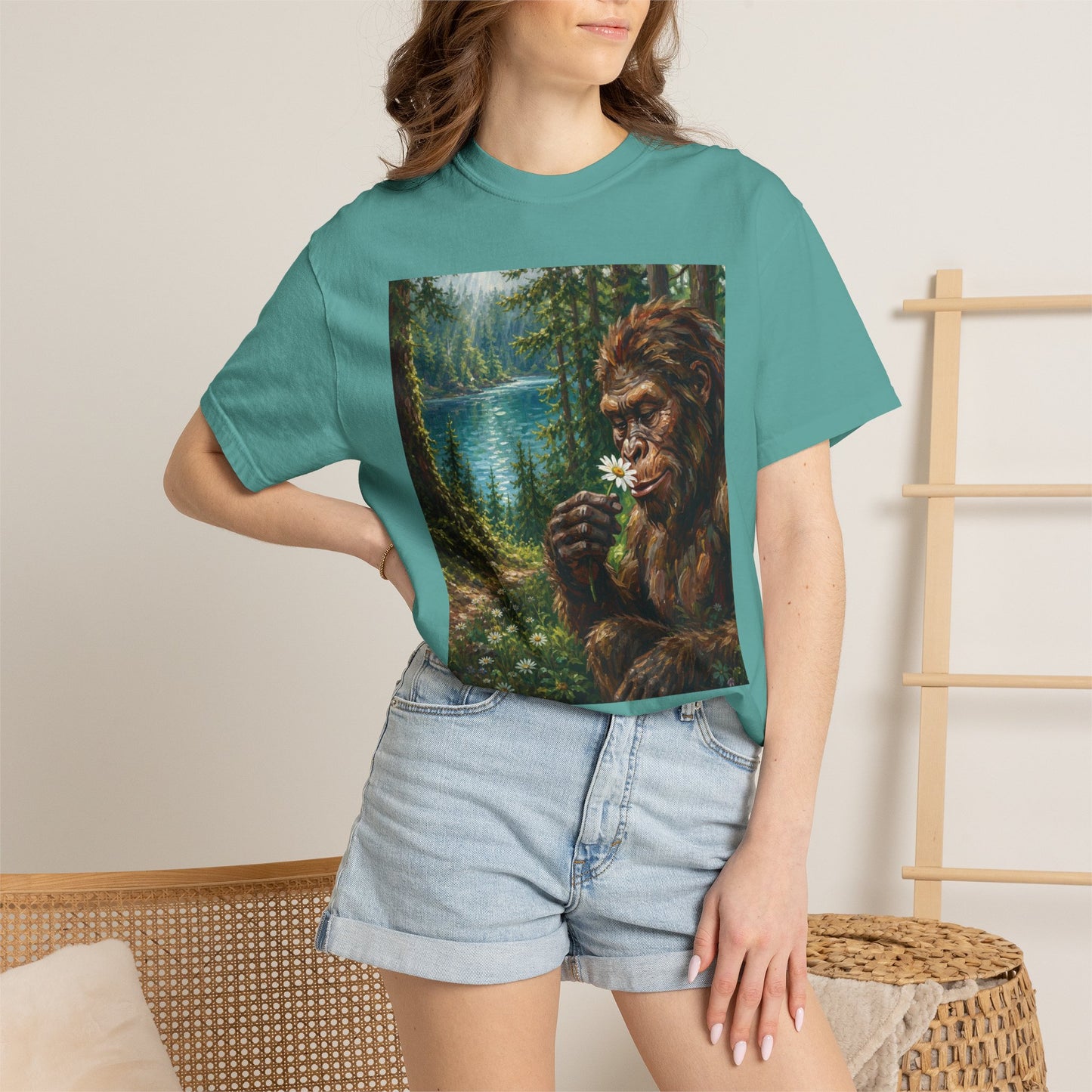 Bigfoot Meadow T-Shirt — Sasquatch in Forest Art Tee