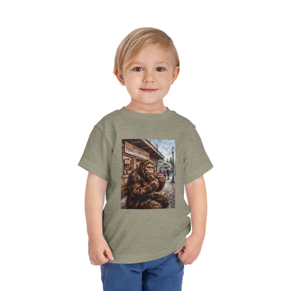 Toddler Tee — Vintage Bigfoot Eating Donut Street Scene