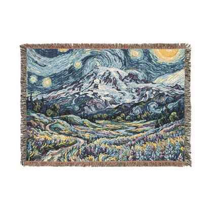 Starry Night Woven Blanket / Mt Rainier with Lupines