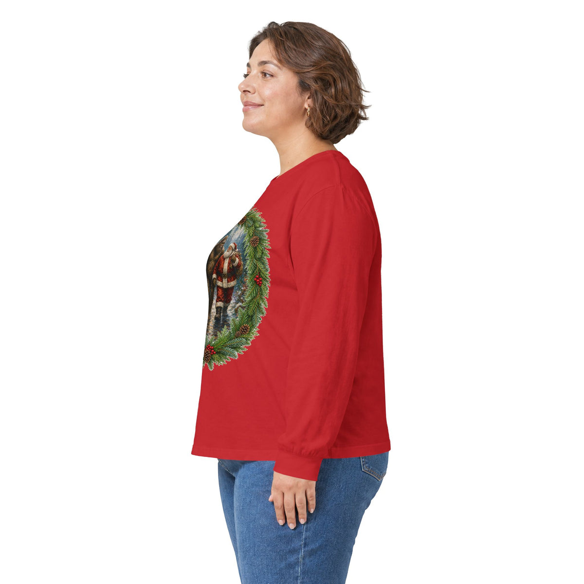 Santa with Sasquatch Christmas Long Sleeve Tee
