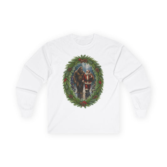 Santa with Sasquatch Christmas Long Sleeve Tee