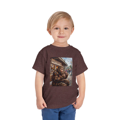 Toddler Tee — Vintage Bigfoot Eating Donut Street Scene