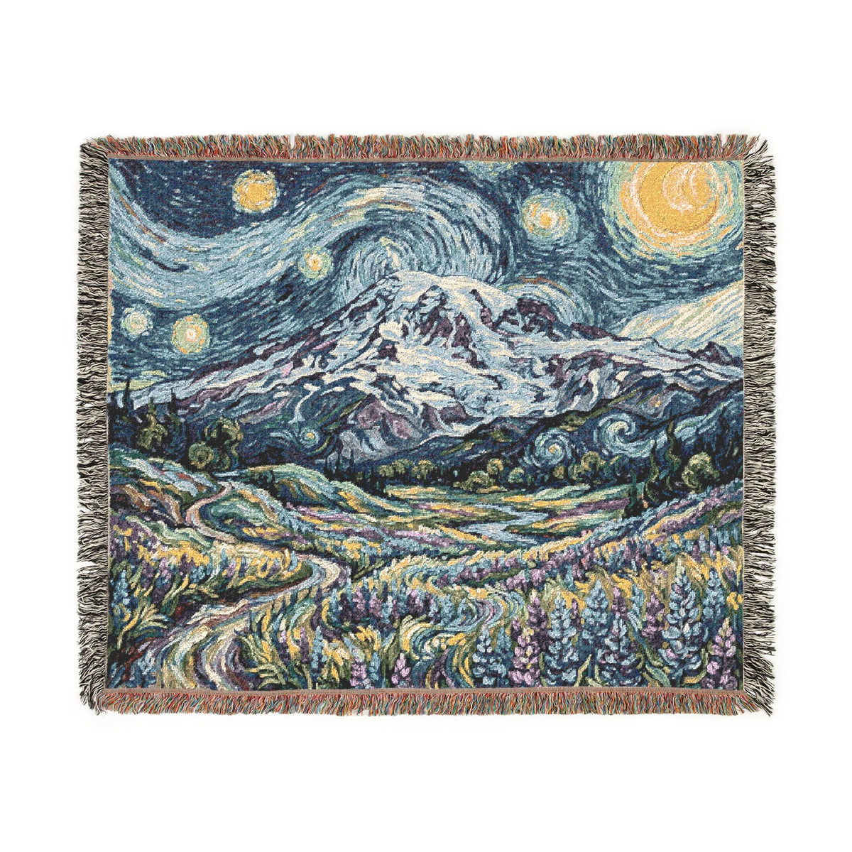 Starry Night Woven Blanket / Mt Rainier with Lupines