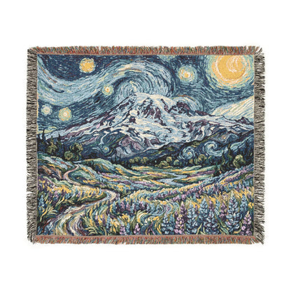 Starry Night Woven Blanket / Mt Rainier with Lupines
