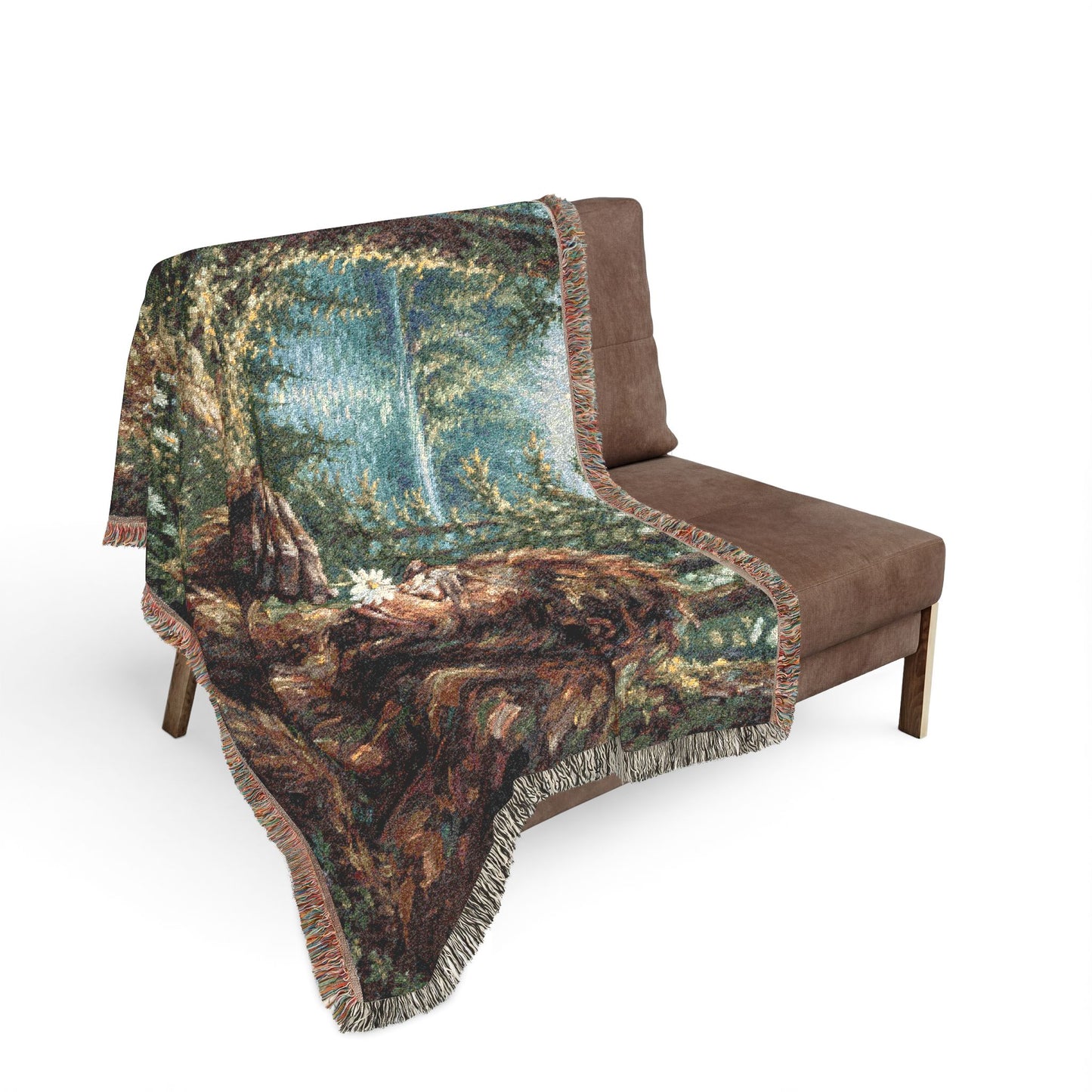 Bigfoot Forest Woven Blanket — Retro Sasquatch Woodland Throw