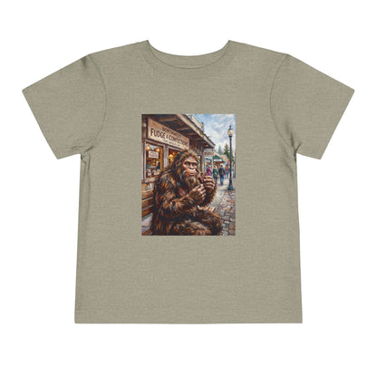 Toddler Tee — Vintage Bigfoot Eating Donut Street Scene