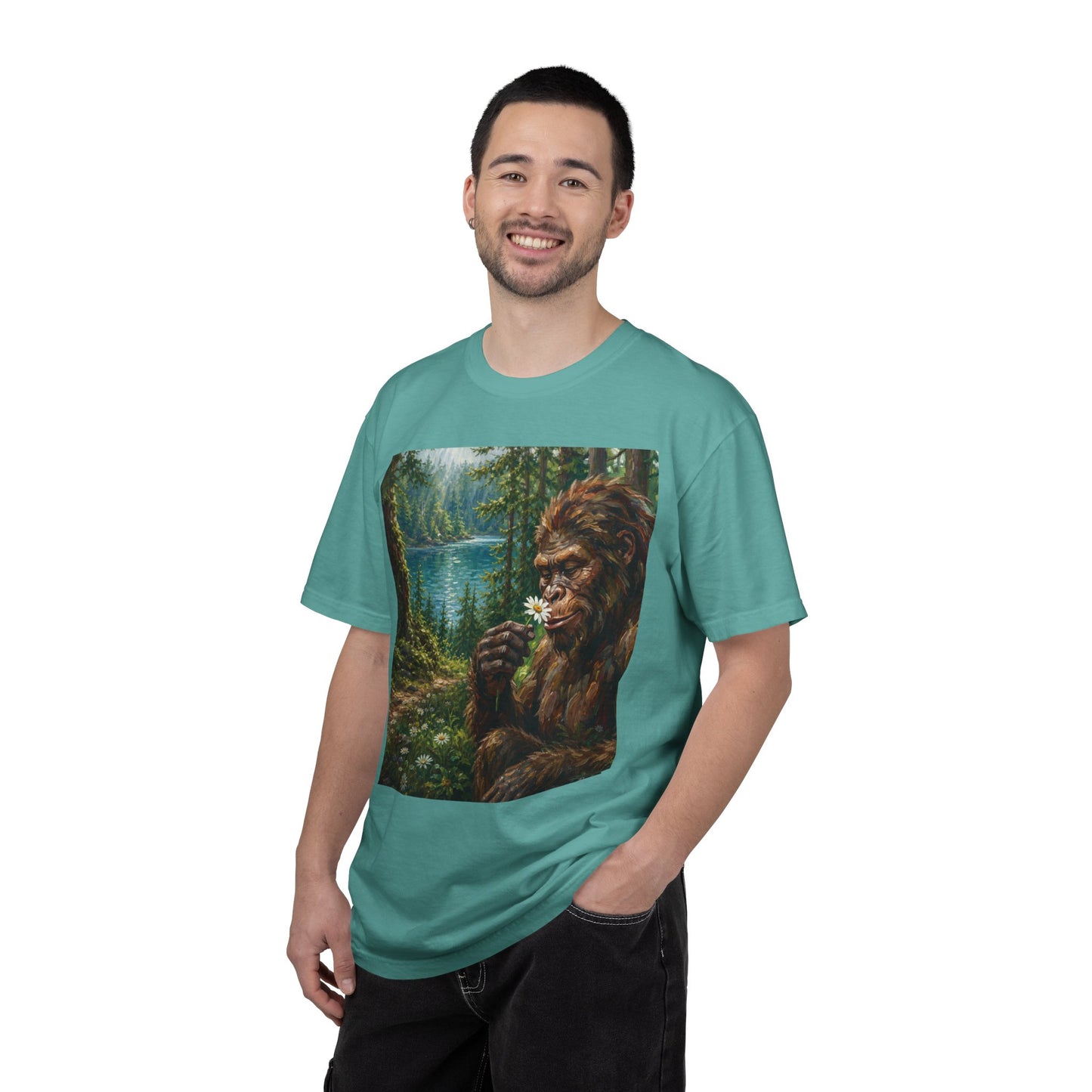 Bigfoot Meadow T-Shirt — Sasquatch in Forest Art Tee