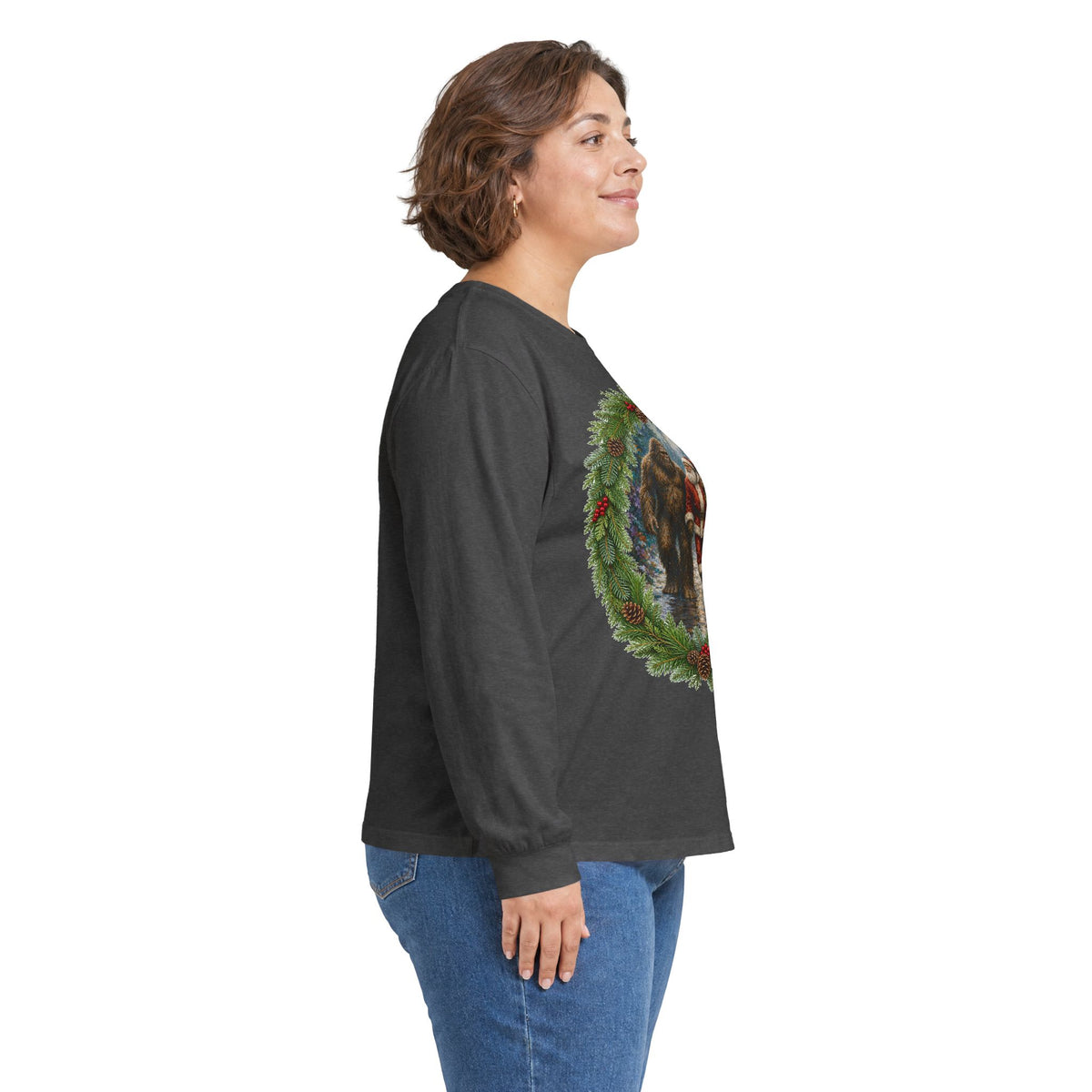 Santa with Sasquatch Christmas Long Sleeve Tee