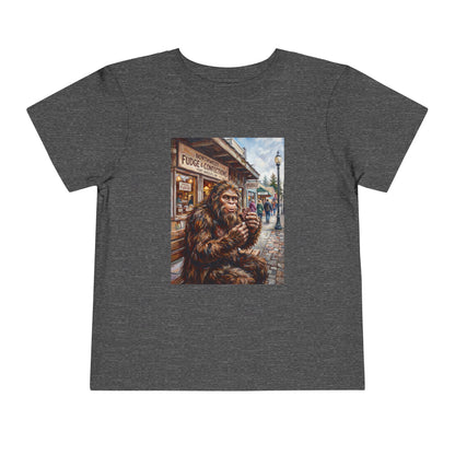 Toddler Tee — Vintage Bigfoot Eating Donut Street Scene