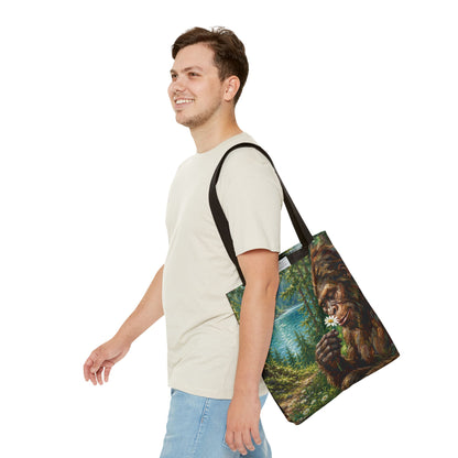 Sasquatch Meadow Tote Bag — Whimsical Bigfoot Nature Canvas Tote