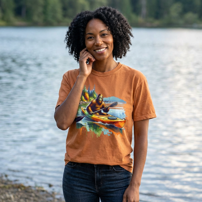 Bigfoot Kayaking T-Shirt — Funny Sasquatch Paddle Graphic Tee