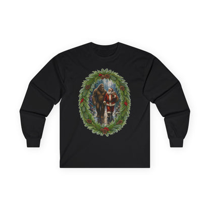 Santa with Sasquatch Christmas Long Sleeve Tee