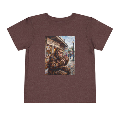 Toddler Tee — Vintage Bigfoot Eating Donut Street Scene