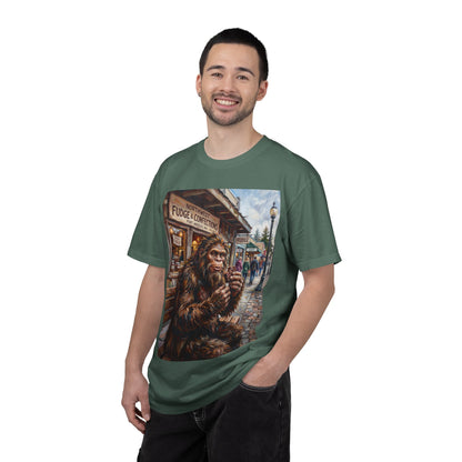 Bigfoot Fudge Shop T-Shirt — Sasquatch Street Scene Graphic Tee