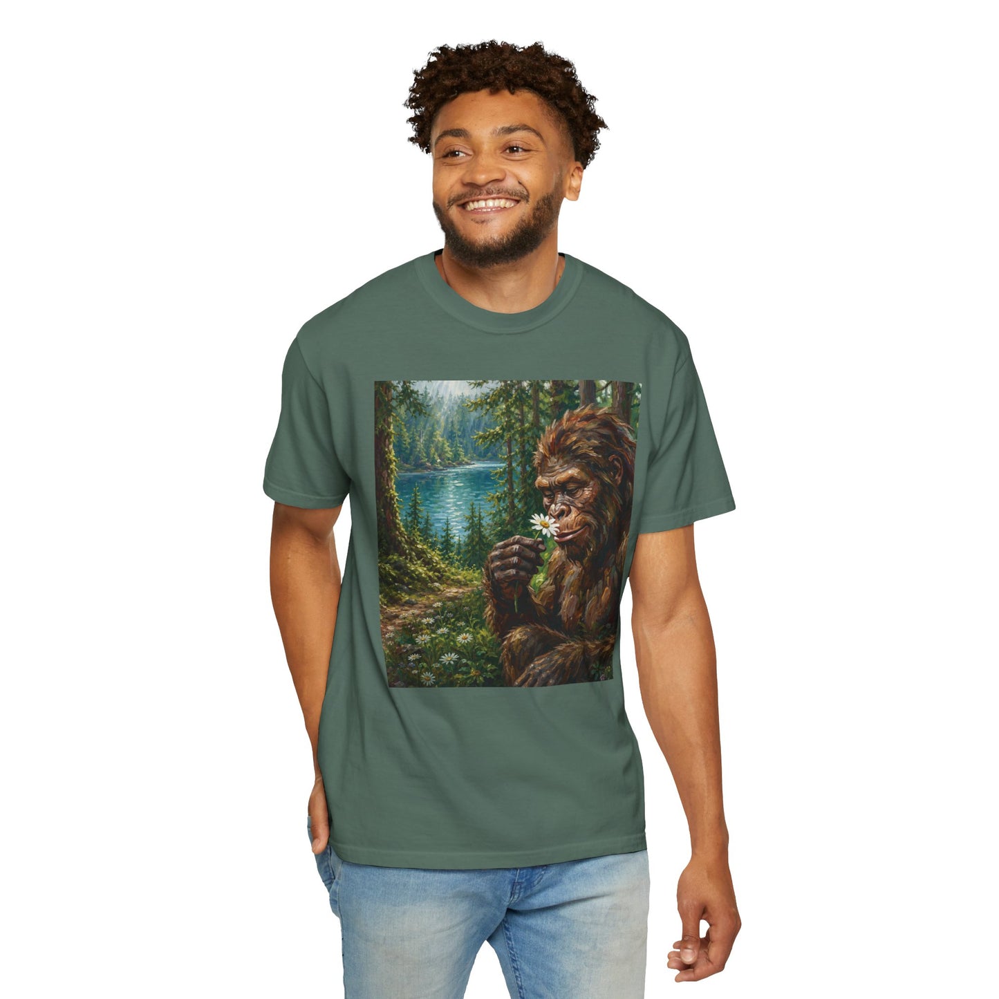 Bigfoot Meadow T-Shirt — Sasquatch in Forest Art Tee