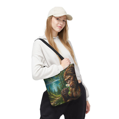 Sasquatch Meadow Tote Bag — Whimsical Bigfoot Nature Canvas Tote