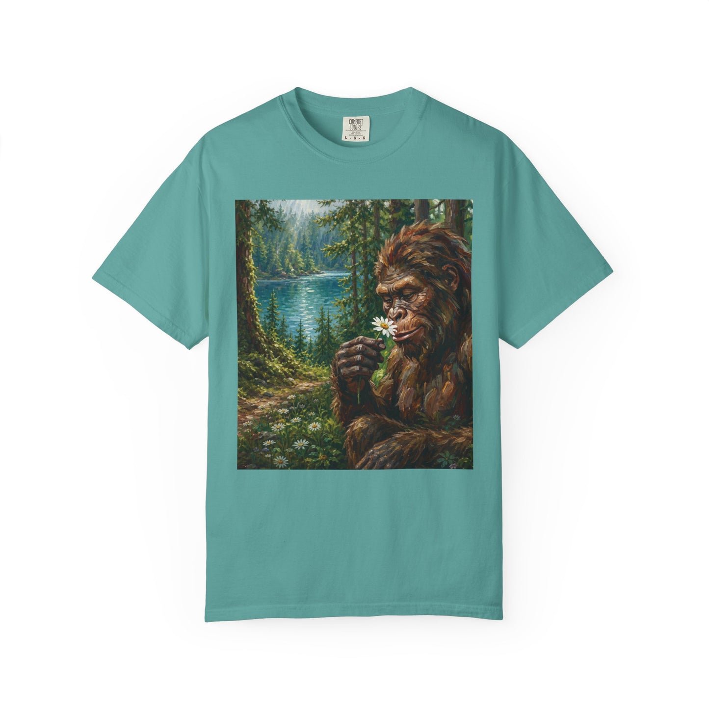 Bigfoot Meadow T-Shirt — Sasquatch in Forest Art Tee