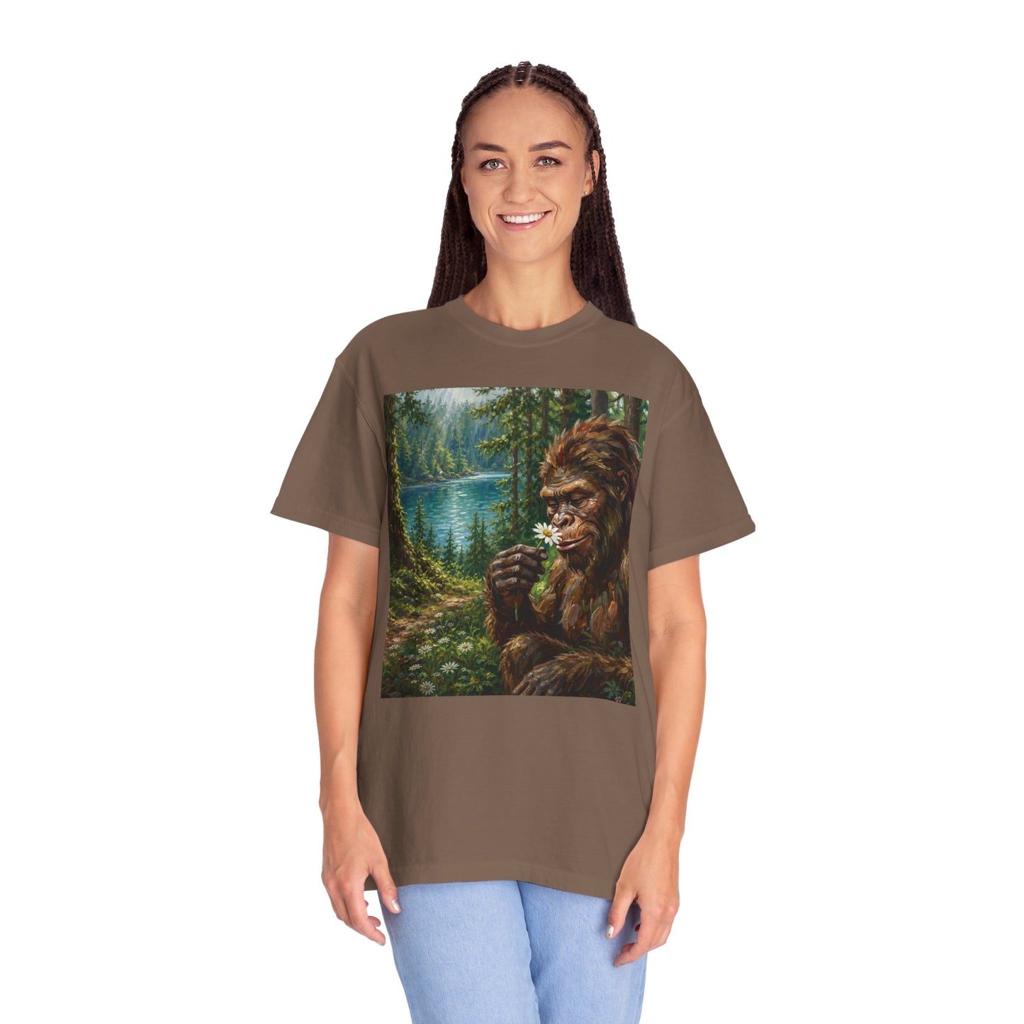 Bigfoot Meadow T-Shirt — Sasquatch in Forest Art Tee