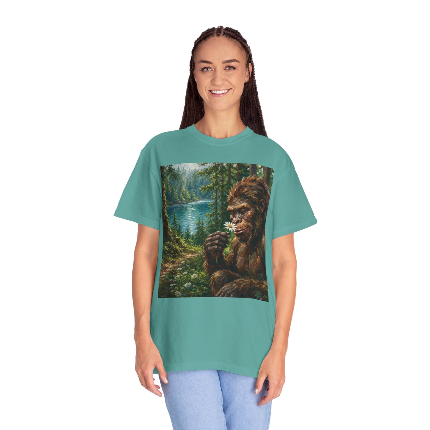 Bigfoot Meadow T-Shirt — Sasquatch in Forest Art Tee