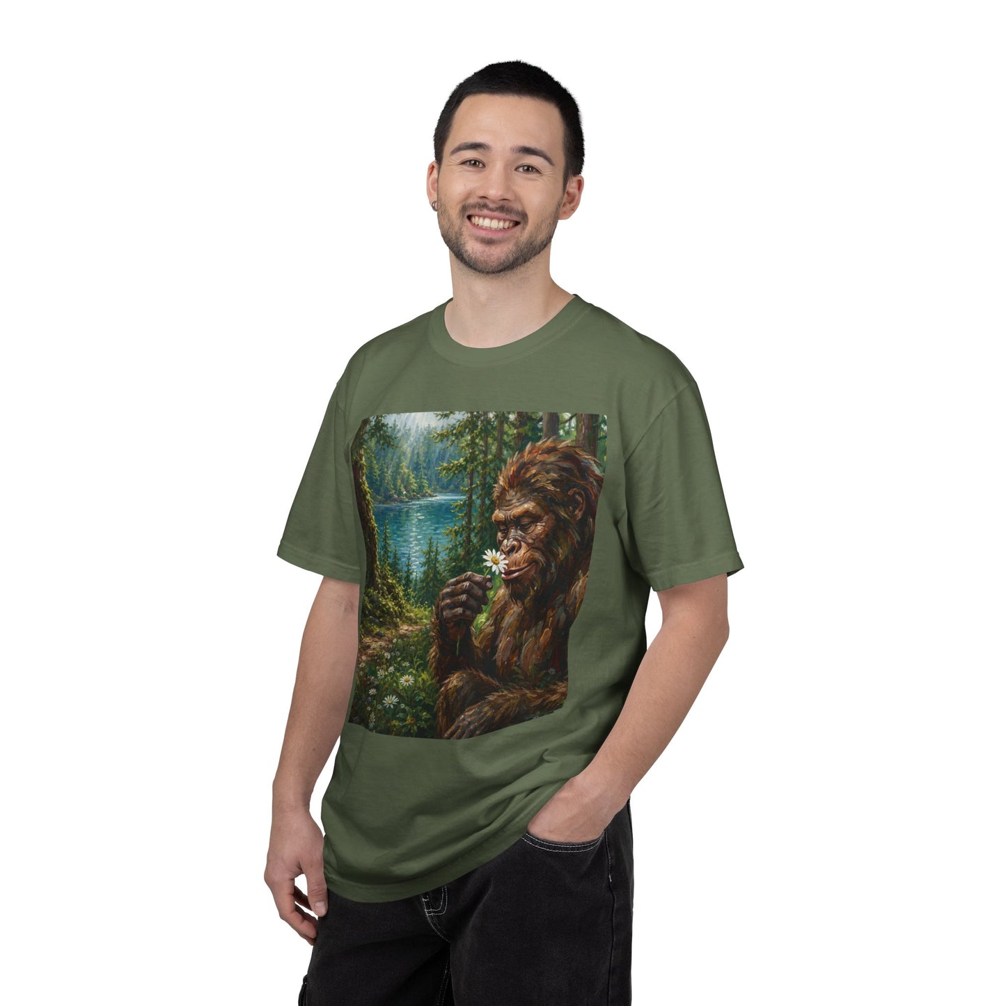 Bigfoot Meadow T-Shirt — Sasquatch in Forest Art Tee