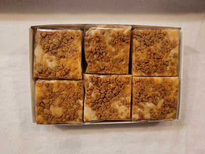Salted Caramel Toffee - Salted Caramel Ribbons in Vanilla Fudge, Topped with Sea Salt and Toffee Bits