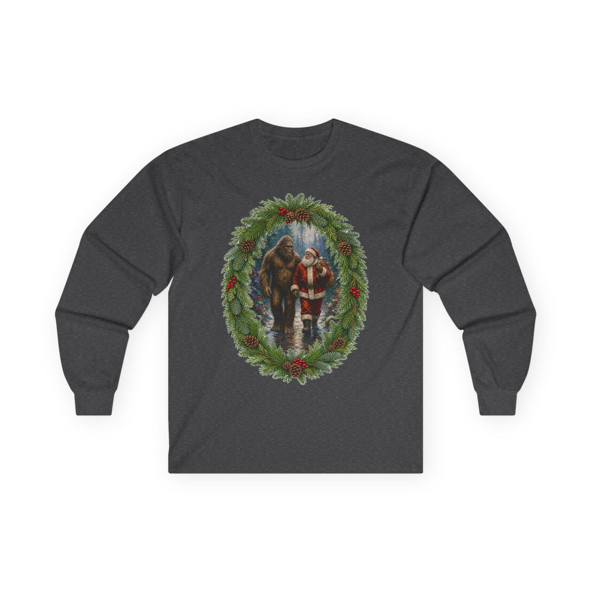 Santa with Sasquatch Christmas Long Sleeve Tee
