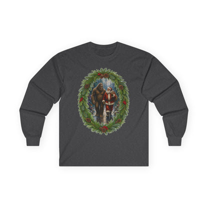 Santa with Sasquatch Christmas Long Sleeve Tee
